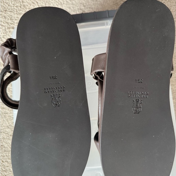 Brunello Cucinelli Espresso Leather Sandals - Picture 5 of 7